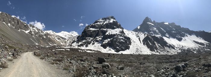 Scenic view of snowcapped mountains against sky