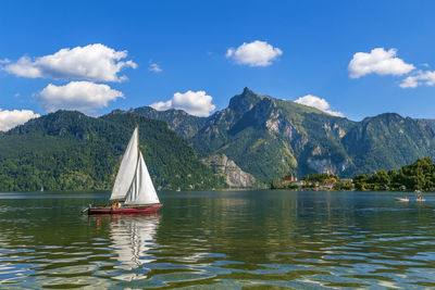 Landscape with altaussee lake in styria, austria