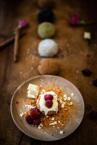 High angle view of breakfast on table