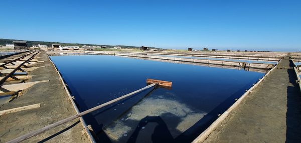 Scenic view of swimming pool against clear blue sky