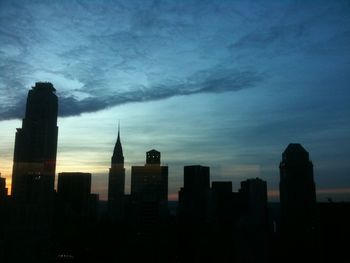 Skyscrapers against cloudy sky