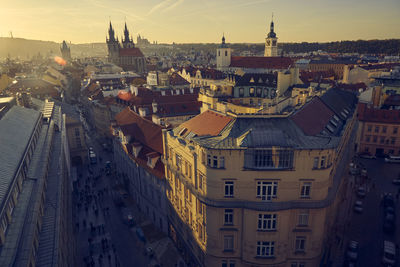 High angle view of buildings in city