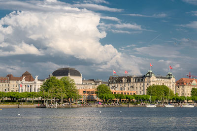 Town against sky in city