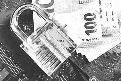 High angle view of information sign in city