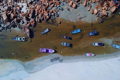 High angle view of cars on beach