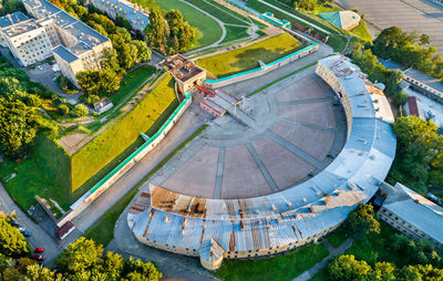 High angle view of trees in city