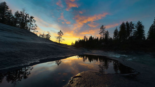 Scenic view of lake against sky during sunset