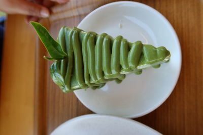 High angle view of food in plate on table