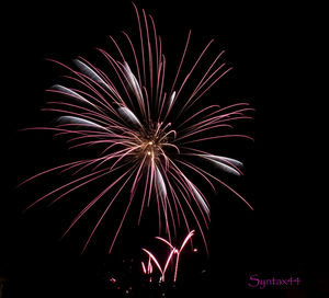 Low angle view of firework display at night