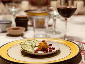 Close-up of drink served on table