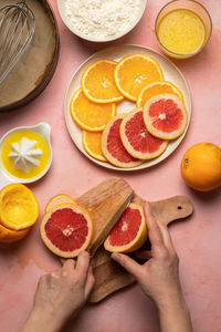 High angle view of fruits on table