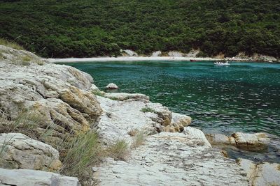 Scenic view of rocks in sea