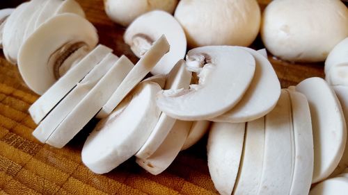 Close-up of chopped mushroom in kitchen