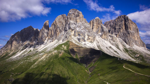 Scenic view of snowcapped mountains against sky in dolomites 