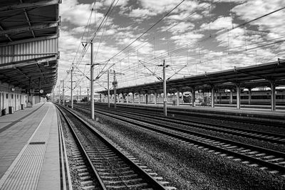 Railroad station platform against sky