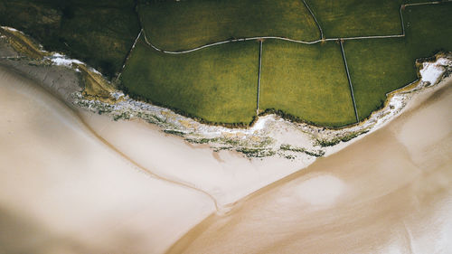 High angle view of river amidst green landscape