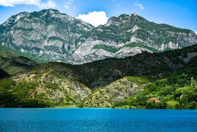 Scenic view of lake against mountain range