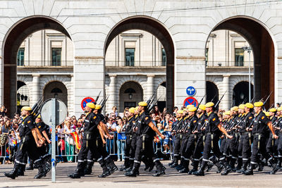 Spanish army marching during spanish national day army parade