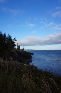 Scenic view of sea against cloudy sky