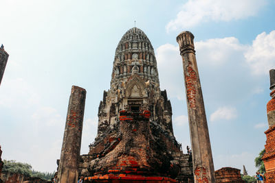 Low angle view of temple building against sky