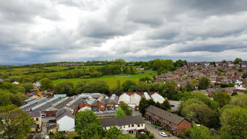 High angle view of townscape against sky