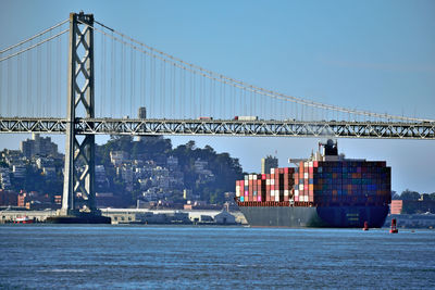 Bridge over sea against clear sky