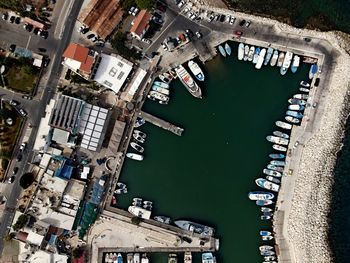 High angle view of river amidst buildings in city