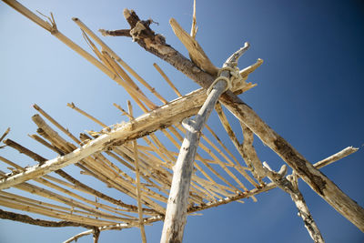 Low angle view of temporary construction on the free beach of viareggio 