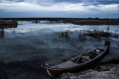 Scenic view of lake against cloudy sky