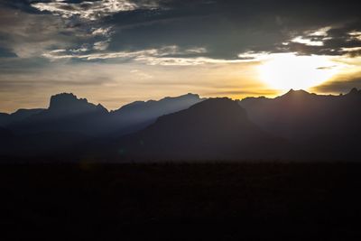 Scenic view of mountains against sky during sunset