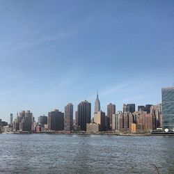 City skyline with river in background