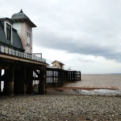 Building by sea against sky