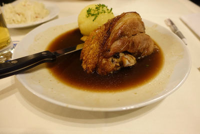 Close-up of food in plate on table