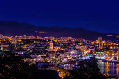 Illuminated cityscape at night