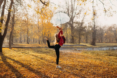 Hello fall, autumn season, fall mood, positive emotions. teenager girl 