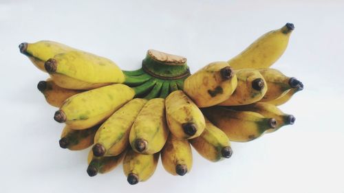 High angle view of bananas against white background