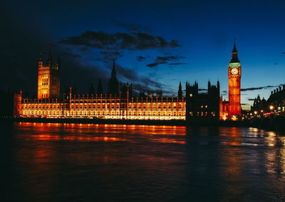 Illuminated buildings in city at night