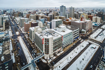 High angle view of buildings in city