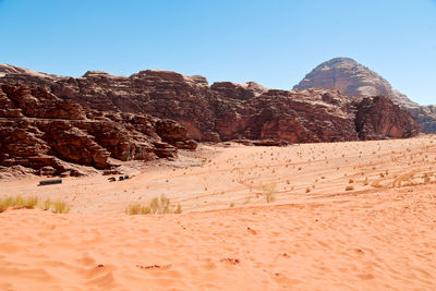 Rock formations on landscape against clear sky