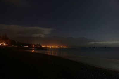 Scenic view of lake against sky at night