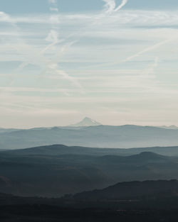 Scenic view of silhouette mountains against sky