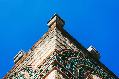 Low angle view of church against clear blue sky