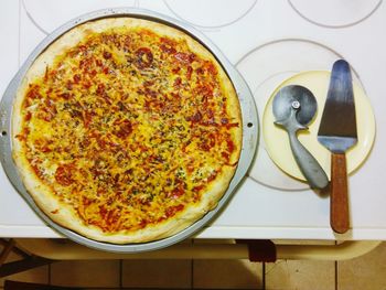 High angle view of food in plate