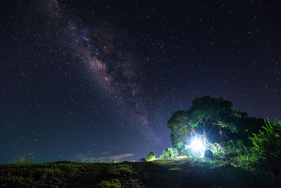 Low angle view of illuminated star field against sky at night