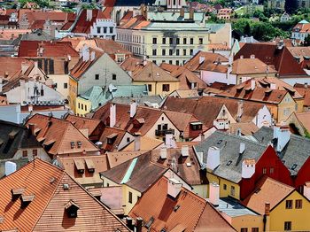 High angle view of houses in town
