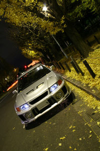 High angle view of cars on street at night