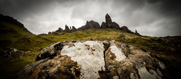 Panoramic view of rock formations against sky