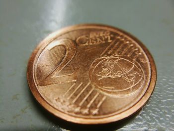 High angle view of coin