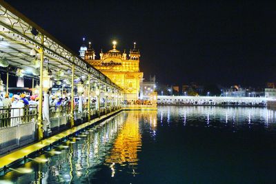 Reflection of illuminated buildings in water