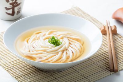 Close-up of soup in bowl on table